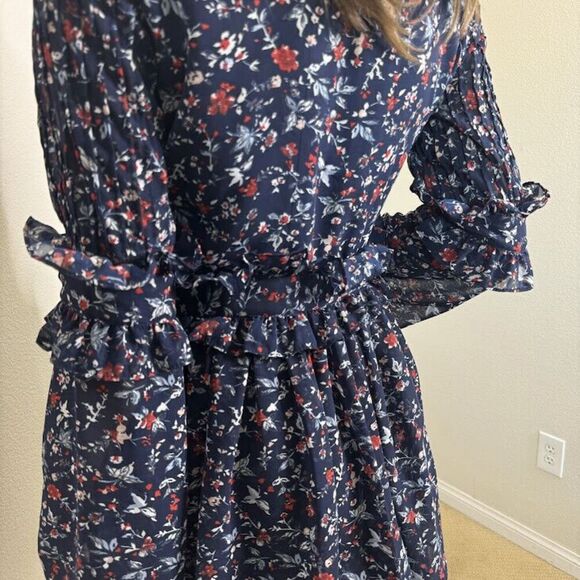 Walter Baker Dress Size 2 Blue Floral Print Diana Tiered Ruffle Layered Nautical - Picture 10 of 14
